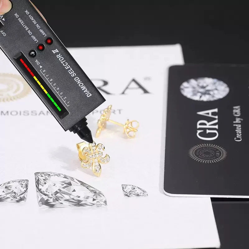925 Sterling Silver D Color VVS Moissanite Fleur-De-Lis Stud Earrings for Women Fine Jewelry Diamond Ear Studs 14K Gold Plated