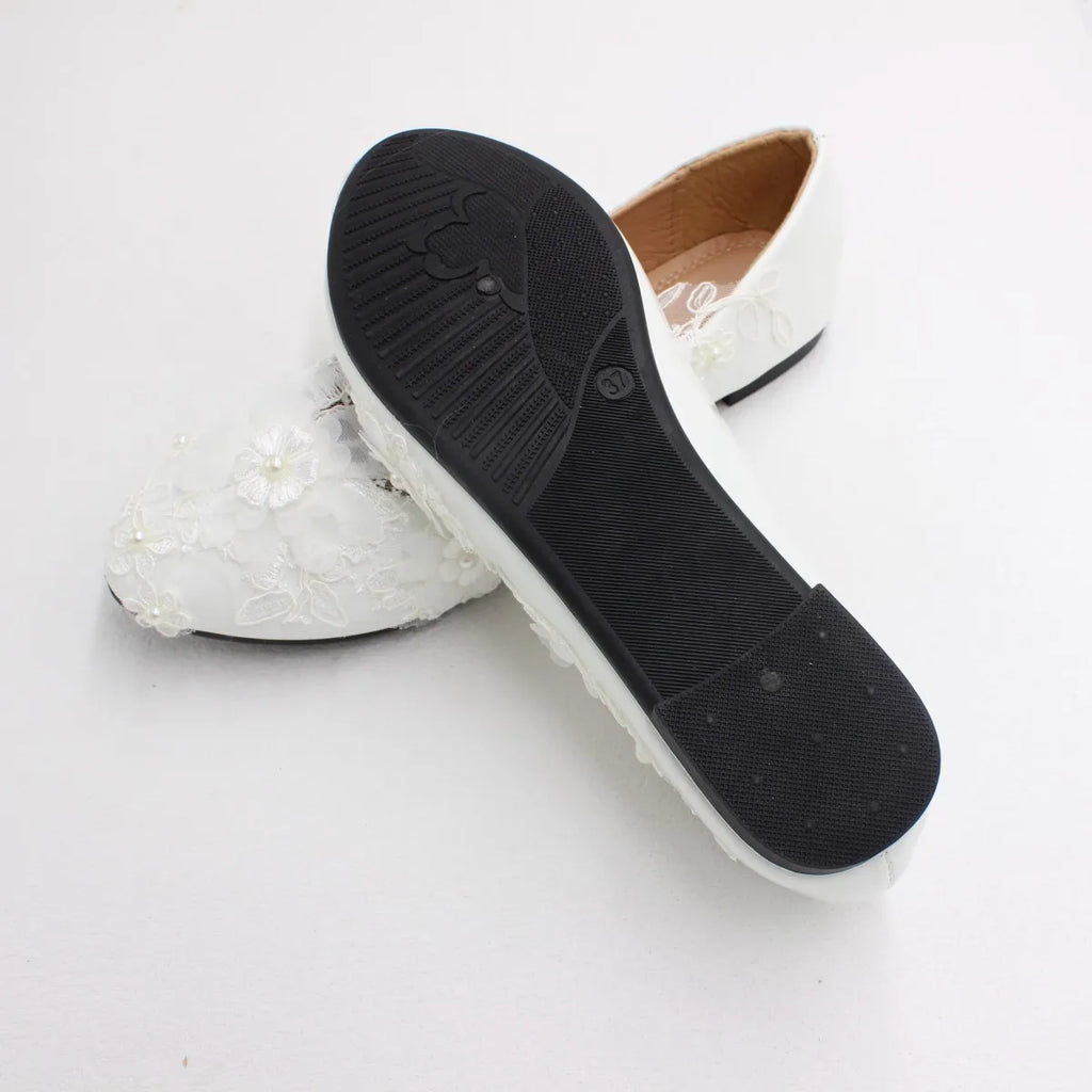 New Spring Lace Wedding Shoes White Flat Bride Shoes Original Design Princess Women's Single Shoes Suitable for Wedding Dress Ph