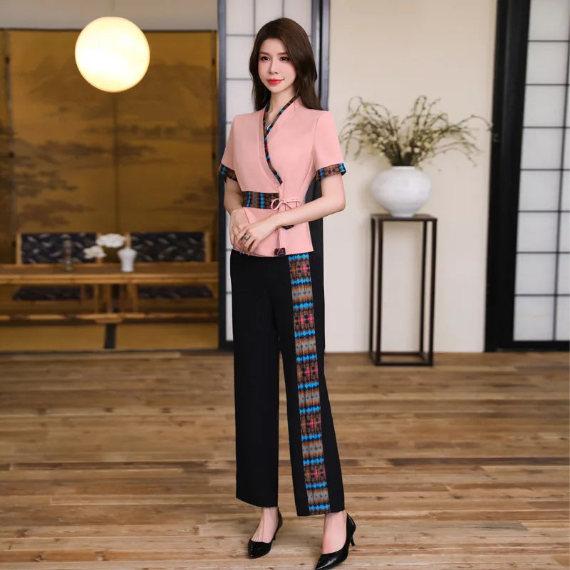 Woman Work Clothes Suit Hotel Waiter Beauty Salon Spa Massage Nail Cafe Sexy Foot Bath Sauna Technician Overall Pants Uniform