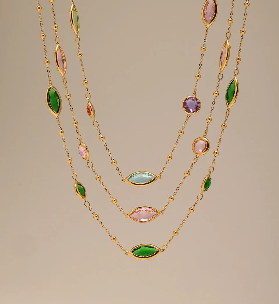 Stainless Steel Chain Necklaces Bracelet For Women 18k Gold Plated With Colorful Faceted Czech Glass Crystal Necklace Bracelets
