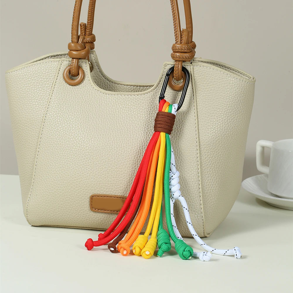 2025 Fashion New Colorful Nylon Rope Hand Woven Tassel Keychain, Charming Mobile Phone Bag Pendant Jewelry