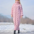 Women's Sweater Winter High Neck Solid Color Turtleneck Pullover Twisted Loose Knitted Sweater Long Dress Sweater for Female New
