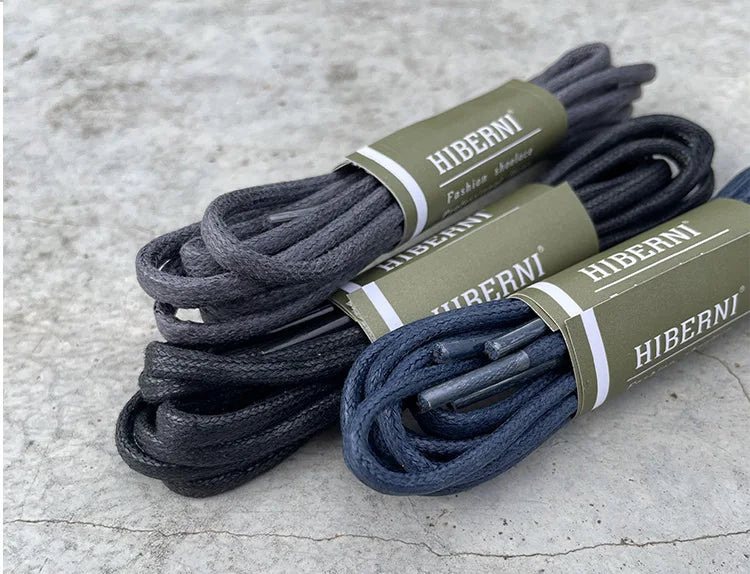 HIBERNI Round Cotton Waxed Shoelaces Black Gray Blue 60/70/80/90/100/120/140/160/180cm for Work Boots for Men Laces Accessories