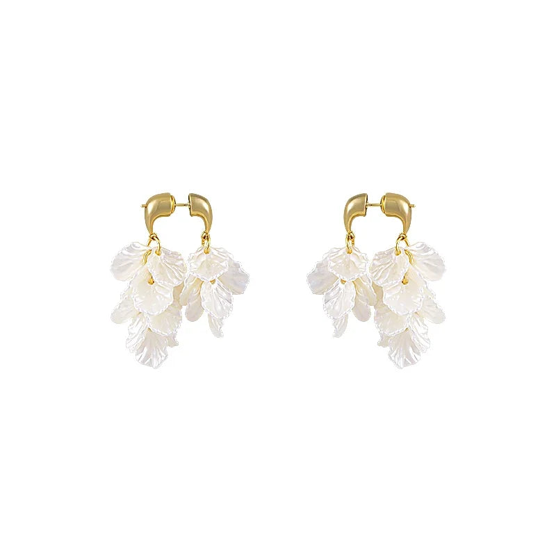 New fashion jewelry 14K gold plated  leaves tassels front  back wearing earrings elegant women's summer style beach accessories