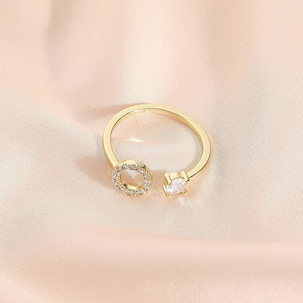 925 Sterling Silver Letter Gold Stackable Alphabet Rings with Initial Adjustable Crystal Inlaid Initial Rings Bridesmaid Gift