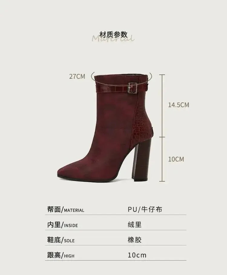 2025 Autumn New Fashion Mixed Color Lace Up Ankle Boots for Women Europe America Pointed Toe High Heel Big Size Shoes 45 46 47