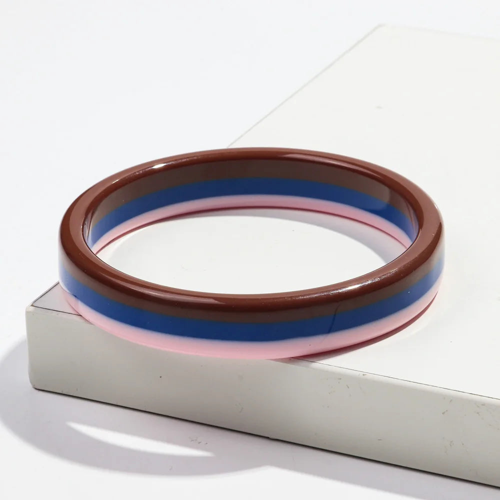 New Resin Gradient Bangles Bracelets for Girls Boho Acrylic Round Wide Cuff Bangles 2024 Jewelry Gifts