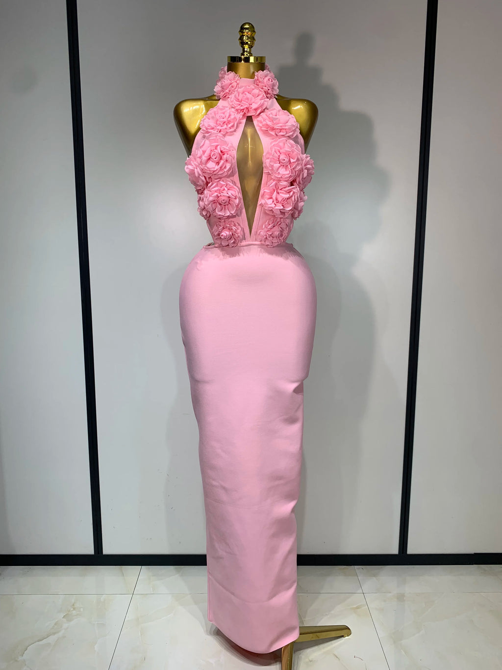 Luxury Birthday Dress Women Celebrity Sexy Halter Backless Flower Long Bandage Bodycon Dress 2025 Elegant Evening Party Outfit ﻿