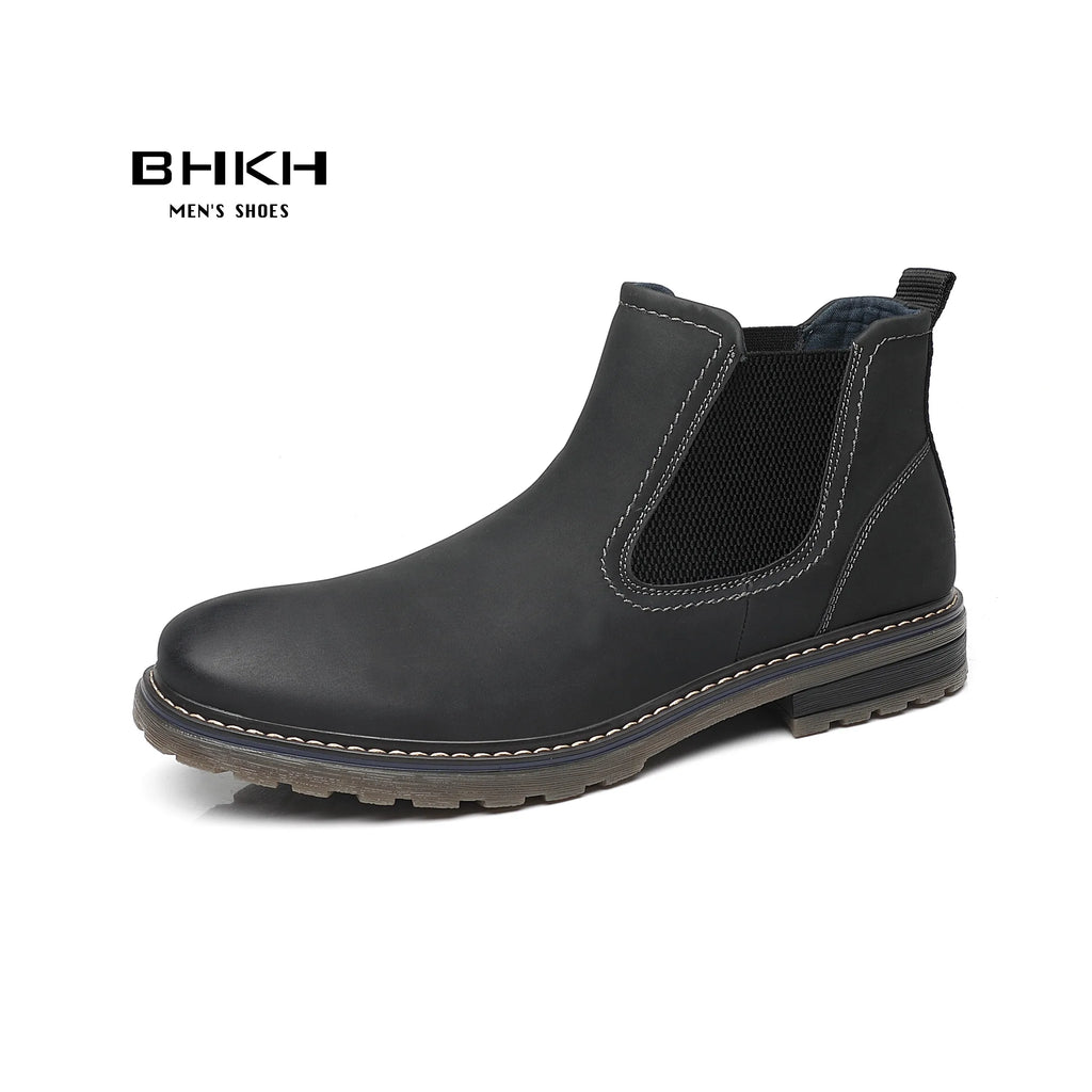 BHKH 2025 Men Chelsea Boots New Winter Men Boots  Soft Leather Elastic Strap Ankle Boots Smart Formal Business Casual Man Shoes