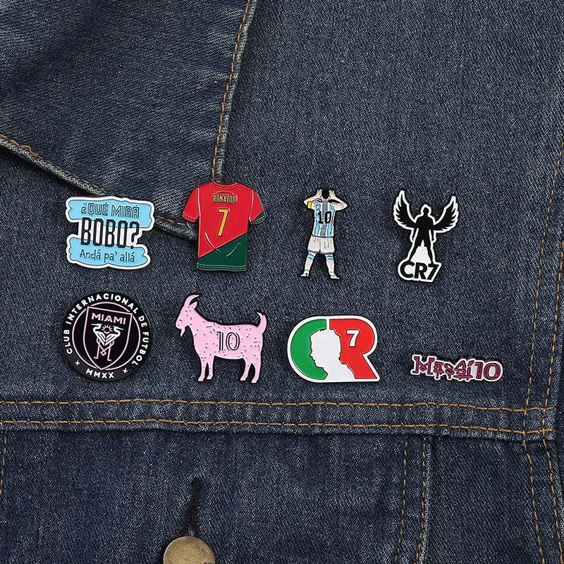 Football Star Surrounding Enamel Pin Presenting Cr7 Football Club Messi 10 Letters Lapel Metal Badge Brooch Jewelry In Wholesale