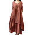 2024 Spring and Autumn Fashion Fake Two Piece Long Skirt Art Flax Dress Loose Long sleeved Cotton Linen Dress