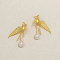 GEEZENCA 925 Silver Pearl 3D Swallow Bird Statement Earrings Women Designer Trendy Dainty Unique Stud Earring Party Gift For Her