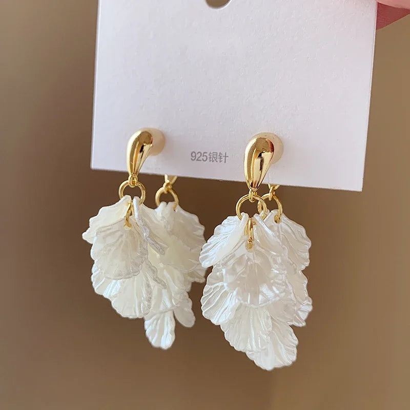 New fashion jewelry 14K gold plated  leaves tassels front  back wearing earrings elegant women's summer style beach accessories