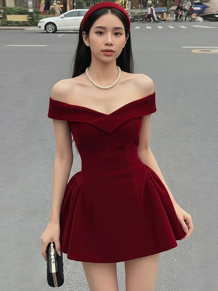 Sisterlind Bow Patchwork Dress Women Noble Chic Slash Neck Sleeveless Zip Ruffled Ruched Stretch Party Prom Banquet Sexy Bodycon