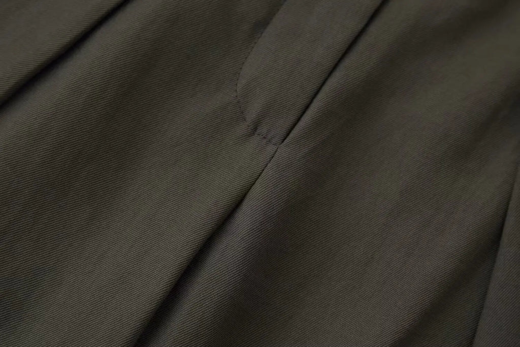 Fashion Army Green Loose Wide Leg Pants Women Casual Zip-up Pocket Pleated Long Trousers High Street Chic Long Pants 2026 New