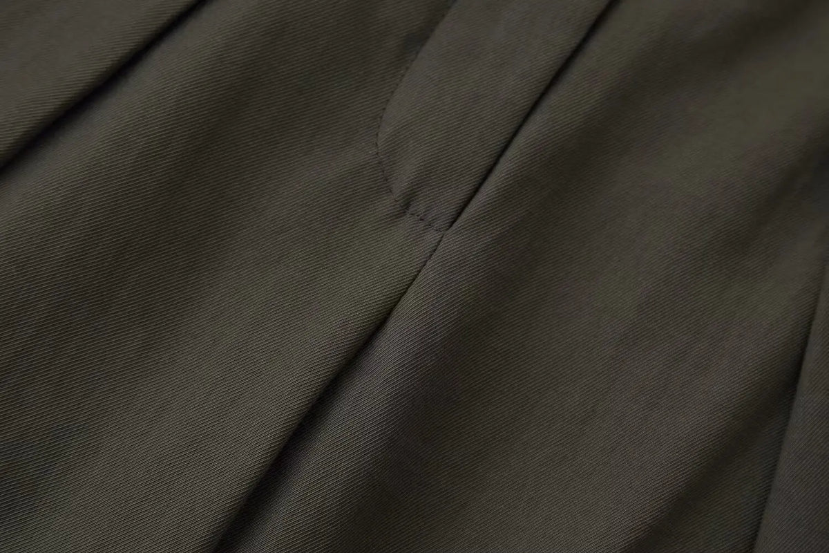 Fashion Army Green Loose Wide Leg Pants Women Casual Zip-up Pocket Pleated Long Trousers High Street Chic Long Pants 2026 New