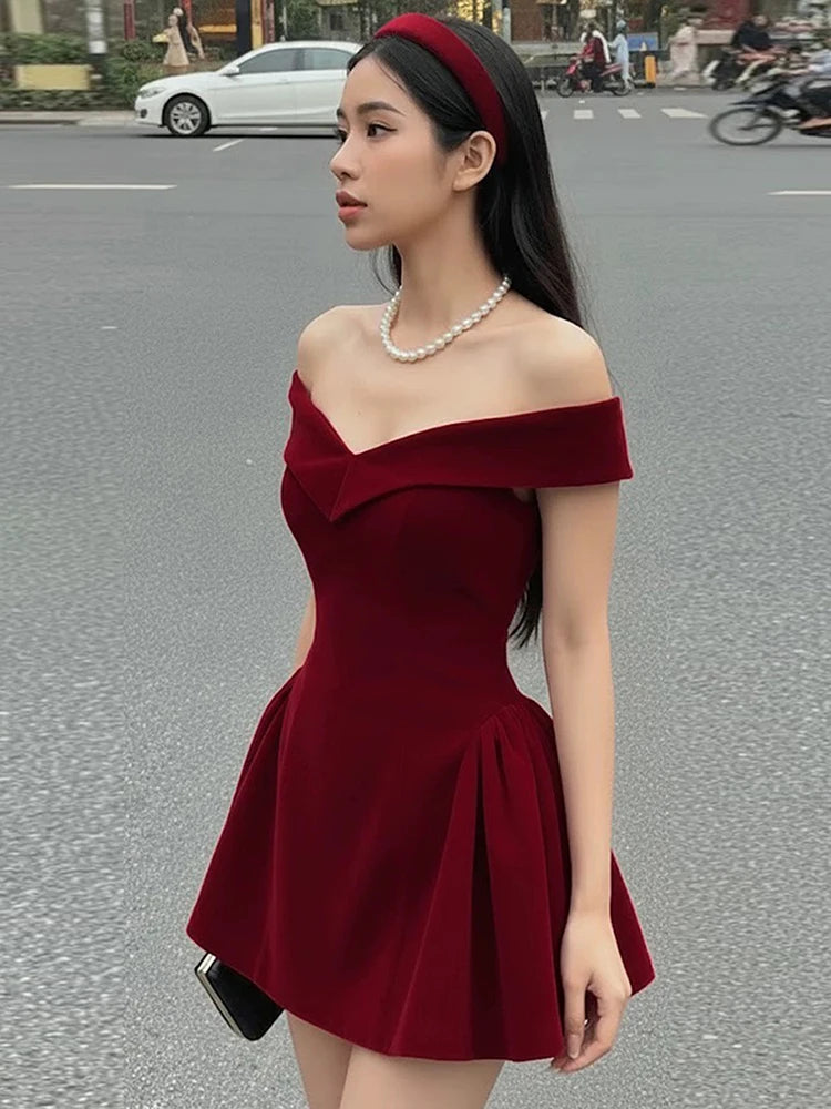 Sisterlind Bow Patchwork Dress Women Noble Chic Slash Neck Sleeveless Zip Ruffled Ruched Stretch Party Prom Banquet Sexy Bodycon