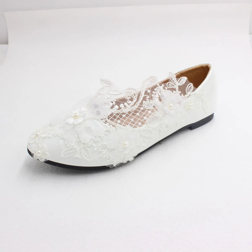 New Spring Lace Wedding Shoes White Flat Bride Shoes Original Design Princess Women's Single Shoes Suitable for Wedding Dress Ph