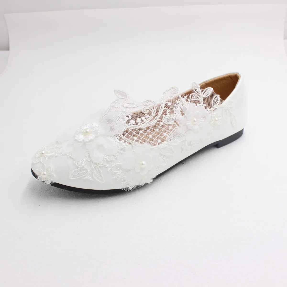 New Spring Lace Wedding Shoes White Flat Bride Shoes Original Design Princess Women's Single Shoes Suitable for Wedding Dress Ph