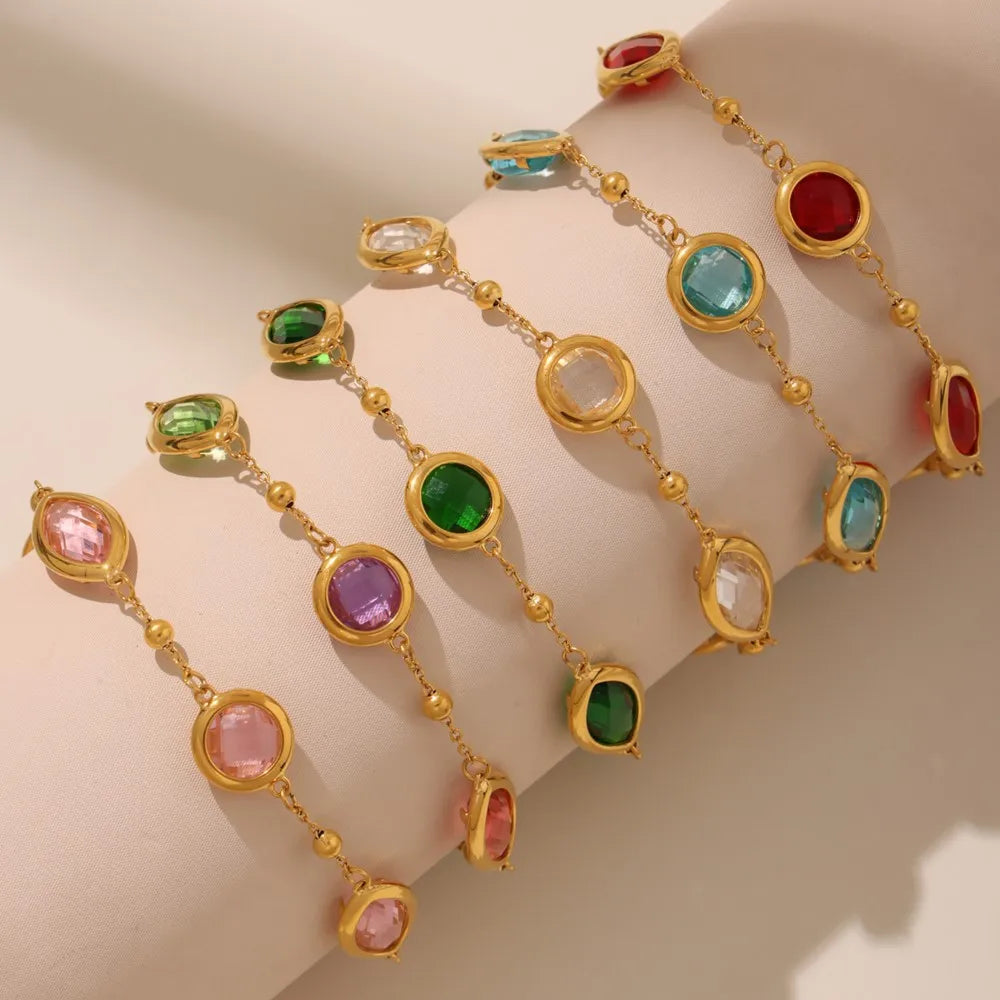 Stainless Steel Chain Necklaces Bracelet For Women 18k Gold Plated With Colorful Faceted Czech Glass Crystal Necklace Bracelets