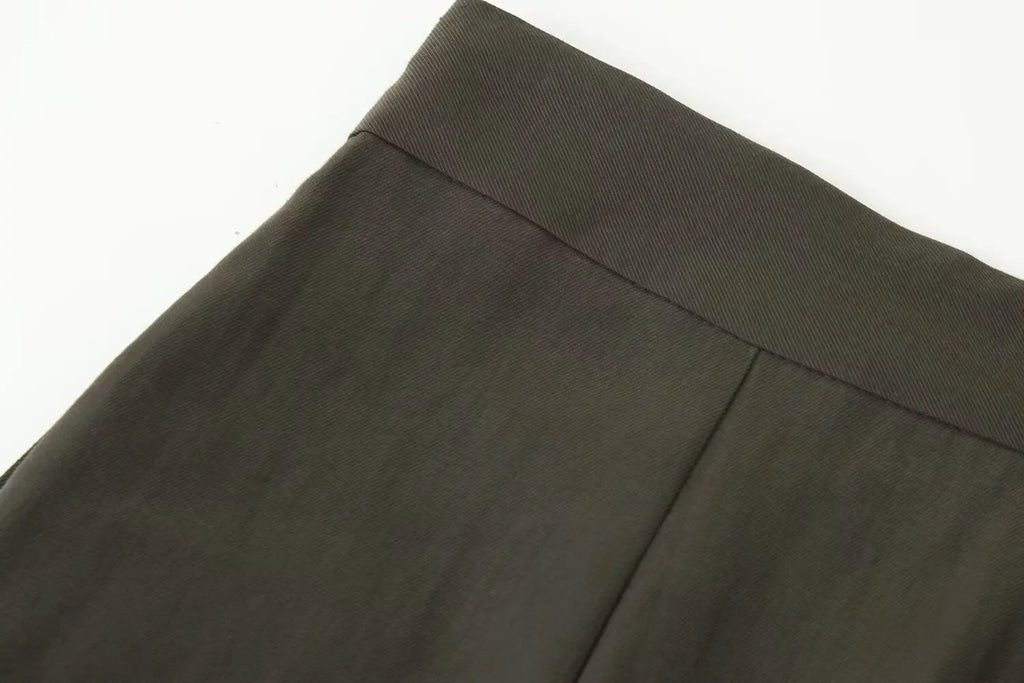Fashion Army Green Loose Wide Leg Pants Women Casual Zip-up Pocket Pleated Long Trousers High Street Chic Long Pants 2026 New