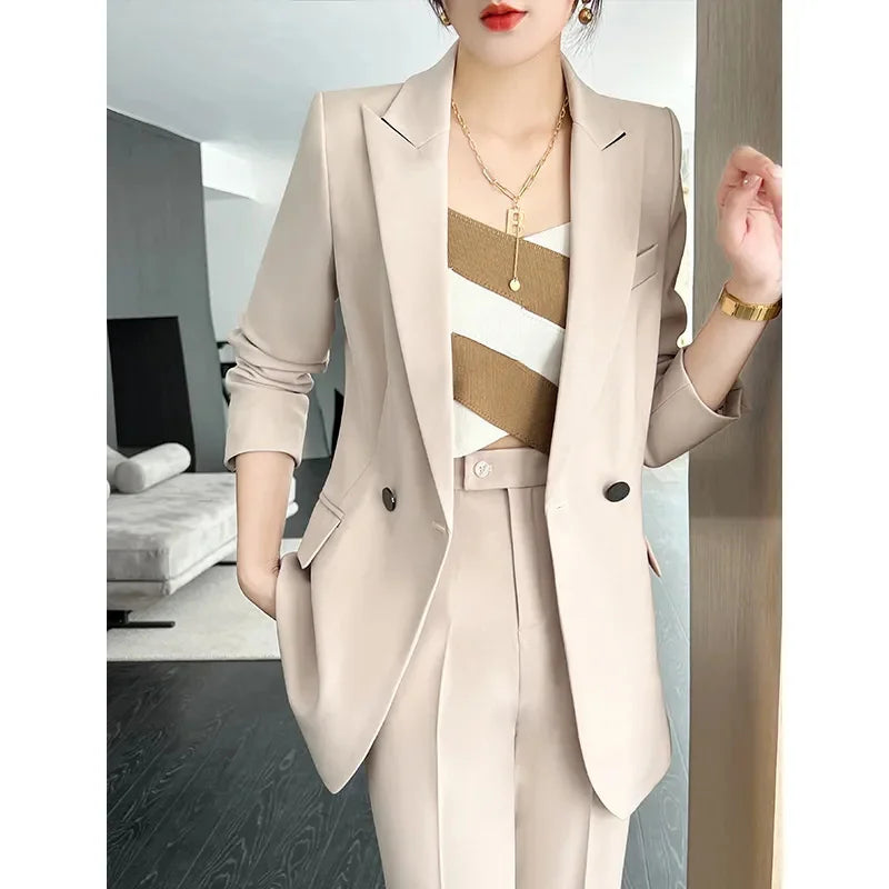 Blazer Women 2 Piece Set 2026 Spring And Autumn New Fashion Temperament Lady Suit Jacket Flared Pants Black Two-Piece Suit L115
