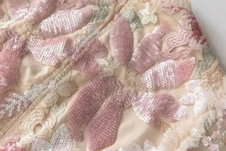 QMQA Fashion Women's Elegant Dress Embroidery Sequin Flare Sleeve Ruffle Puff Cake Dresses 2025 Summer New Female Clothing QM648