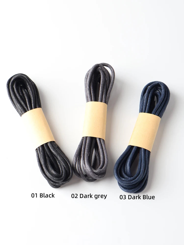 HIBERNI Round Cotton Waxed Shoelaces Black Gray Blue 60/70/80/90/100/120/140/160/180cm for Work Boots for Men Laces Accessories