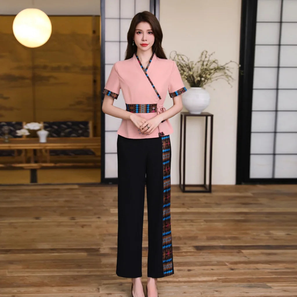 Woman Work Clothes Suit Hotel Waiter Beauty Salon Spa Massage Nail Cafe Sexy Foot Bath Sauna Technician Overall Pants Uniform