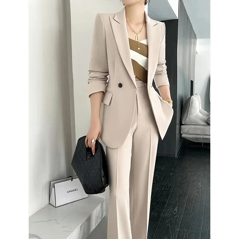 Blazer Women 2 Piece Set 2026 Spring And Autumn New Fashion Temperament Lady Suit Jacket Flared Pants Black Two-Piece Suit L115