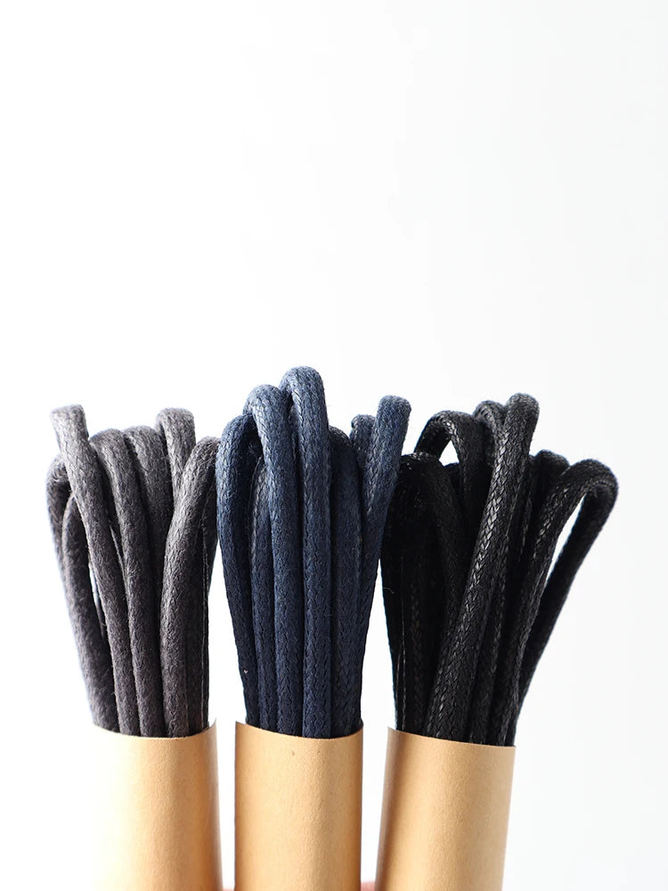 HIBERNI Round Cotton Waxed Shoelaces Black Gray Blue 60/70/80/90/100/120/140/160/180cm for Work Boots for Men Laces Accessories