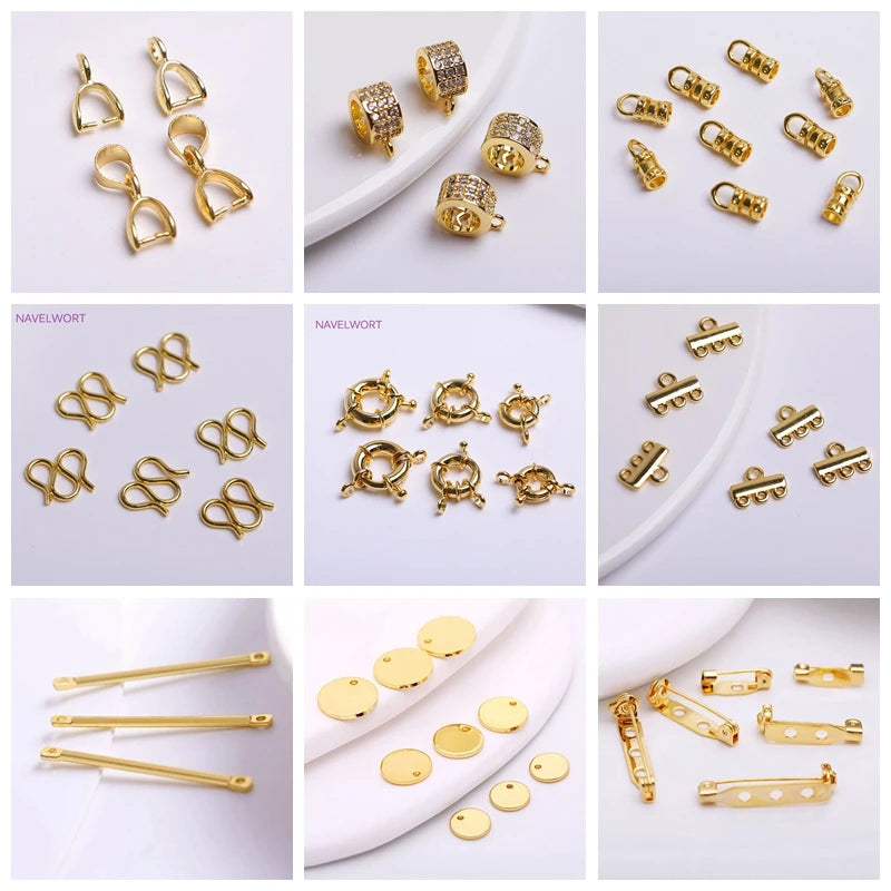 14K Gold Plated Round Hoop Earring Clasps Fitting Base Findings,Clasp For Earrings,DIY Jewelry Making Accessories Wholesale