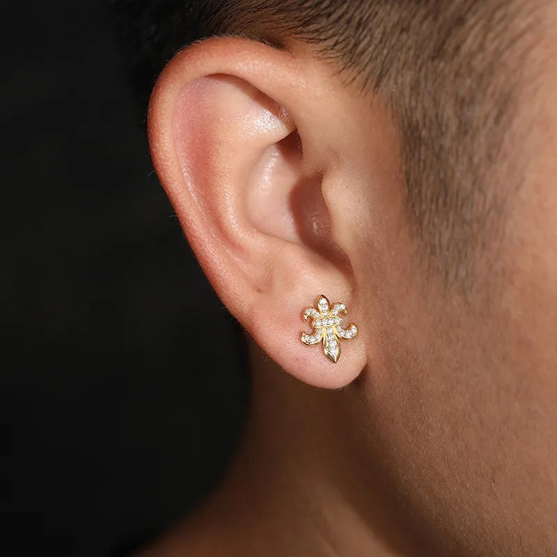 925 Sterling Silver D Color VVS Moissanite Fleur-De-Lis Stud Earrings for Women Fine Jewelry Diamond Ear Studs 14K Gold Plated