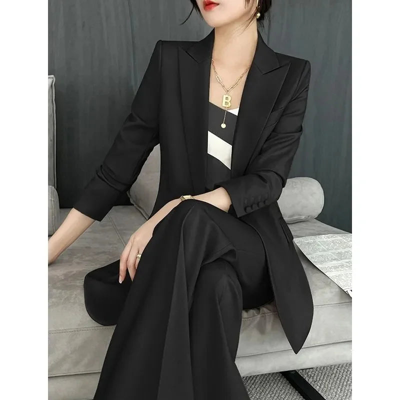 Blazer Women 2 Piece Set 2026 Spring And Autumn New Fashion Temperament Lady Suit Jacket Flared Pants Black Two-Piece Suit L115