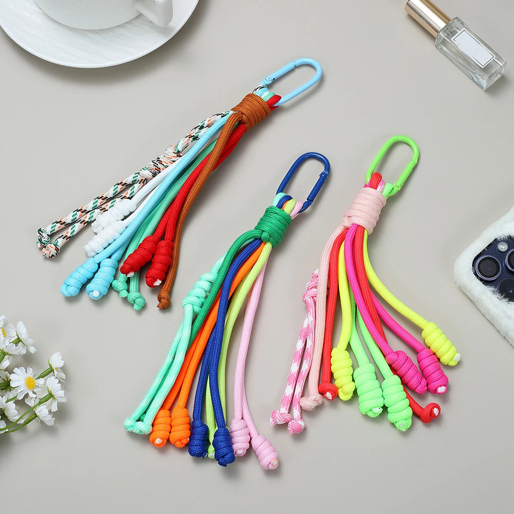 2025 Fashion New Colorful Nylon Rope Hand Woven Tassel Keychain, Charming Mobile Phone Bag Pendant Jewelry