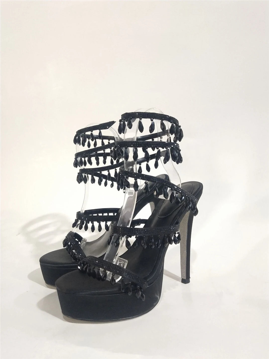 Summer new pearl rhinestone wrapped sexy waterproof platform sandals thin high-heeled banquet dress large size women's shoes