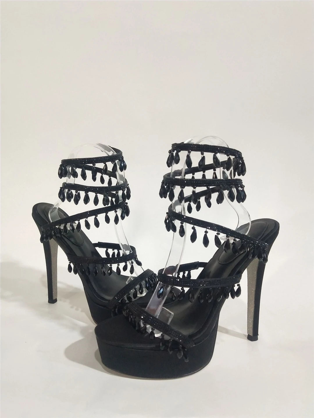 Summer new pearl rhinestone wrapped sexy waterproof platform sandals thin high-heeled banquet dress large size women's shoes