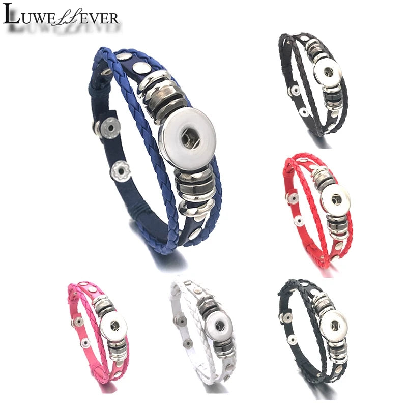Hot Interchangeable 173 Real Genuine Leather Retro Fashion Bracelet 12mm 18mm Snap Button Bangle Charm Jewelry For Women Gift
