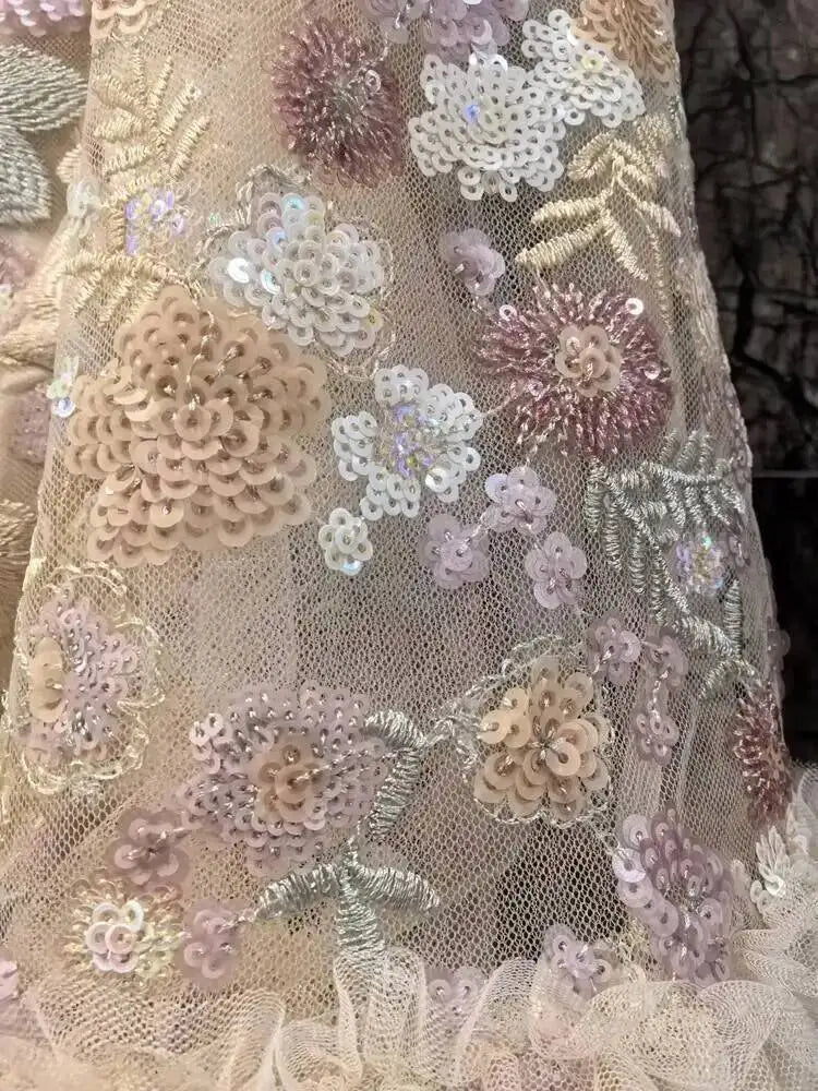 QMQA Fashion Women's Elegant Dress Embroidery Sequin Flare Sleeve Ruffle Puff Cake Dresses 2025 Summer New Female Clothing QM648