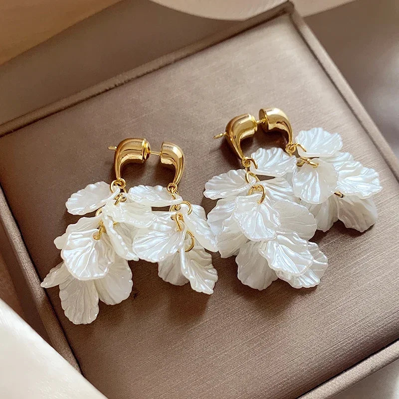 New fashion jewelry 14K gold plated  leaves tassels front  back wearing earrings elegant women's summer style beach accessories