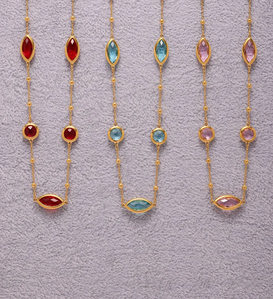 Stainless Steel Chain Necklaces Bracelet For Women 18k Gold Plated With Colorful Faceted Czech Glass Crystal Necklace Bracelets
