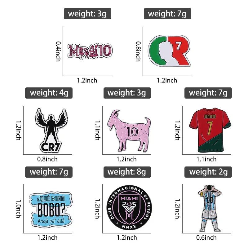 Football Star Surrounding Enamel Pin Presenting Cr7 Football Club Messi 10 Letters Lapel Metal Badge Brooch Jewelry In Wholesale