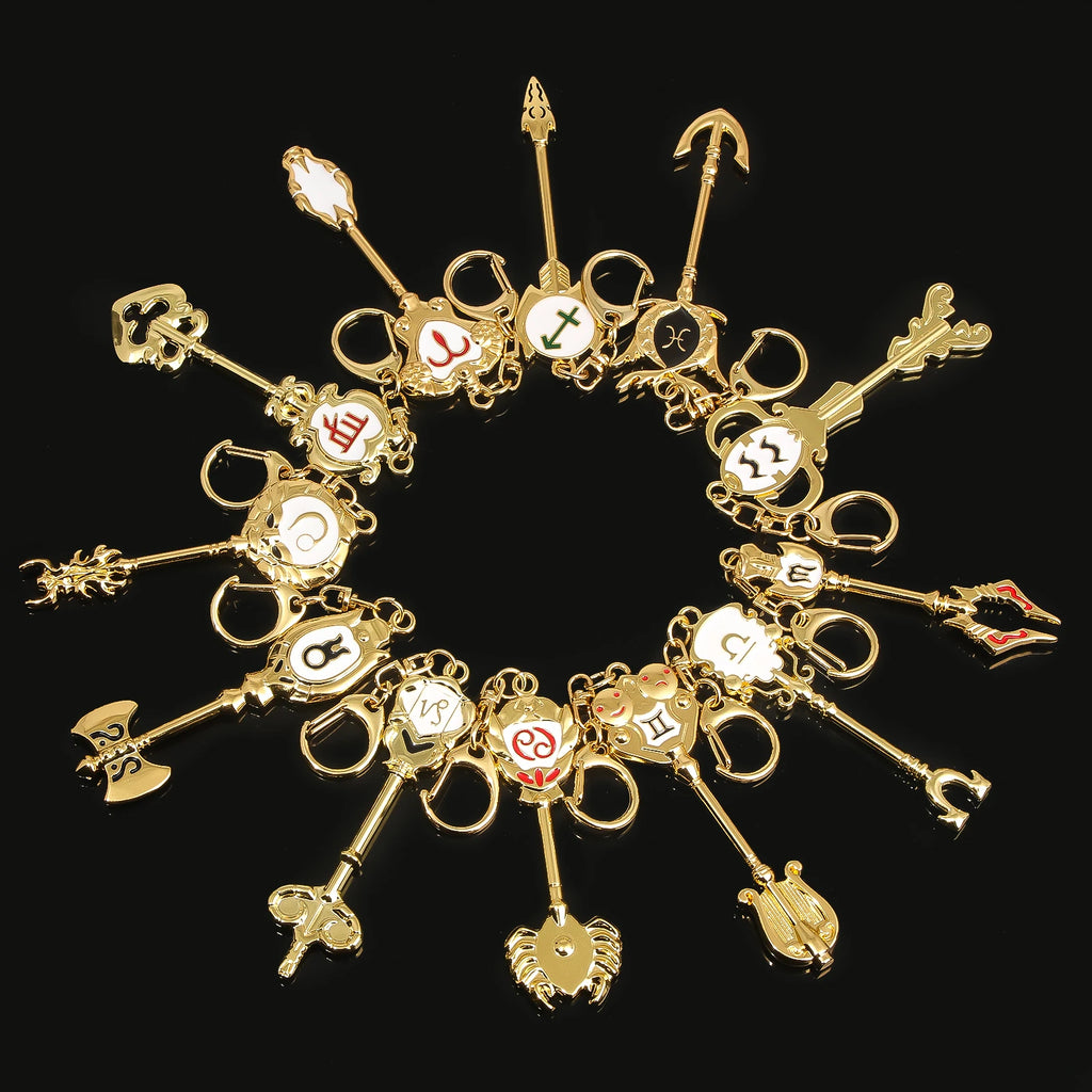 Anime Fairy Tail 12 Constellation Keychain Western Zodiac Star Spirit Magician Summoning Key Unisex Jewelry Accessories Gift