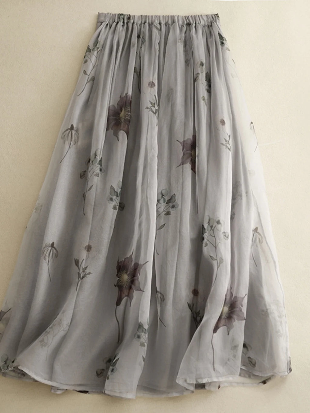 Retro Cotton Linen Double Layer A-Line Skirt High Waist Pleated Draped Ele Summer Long Skirts for plus Size Women