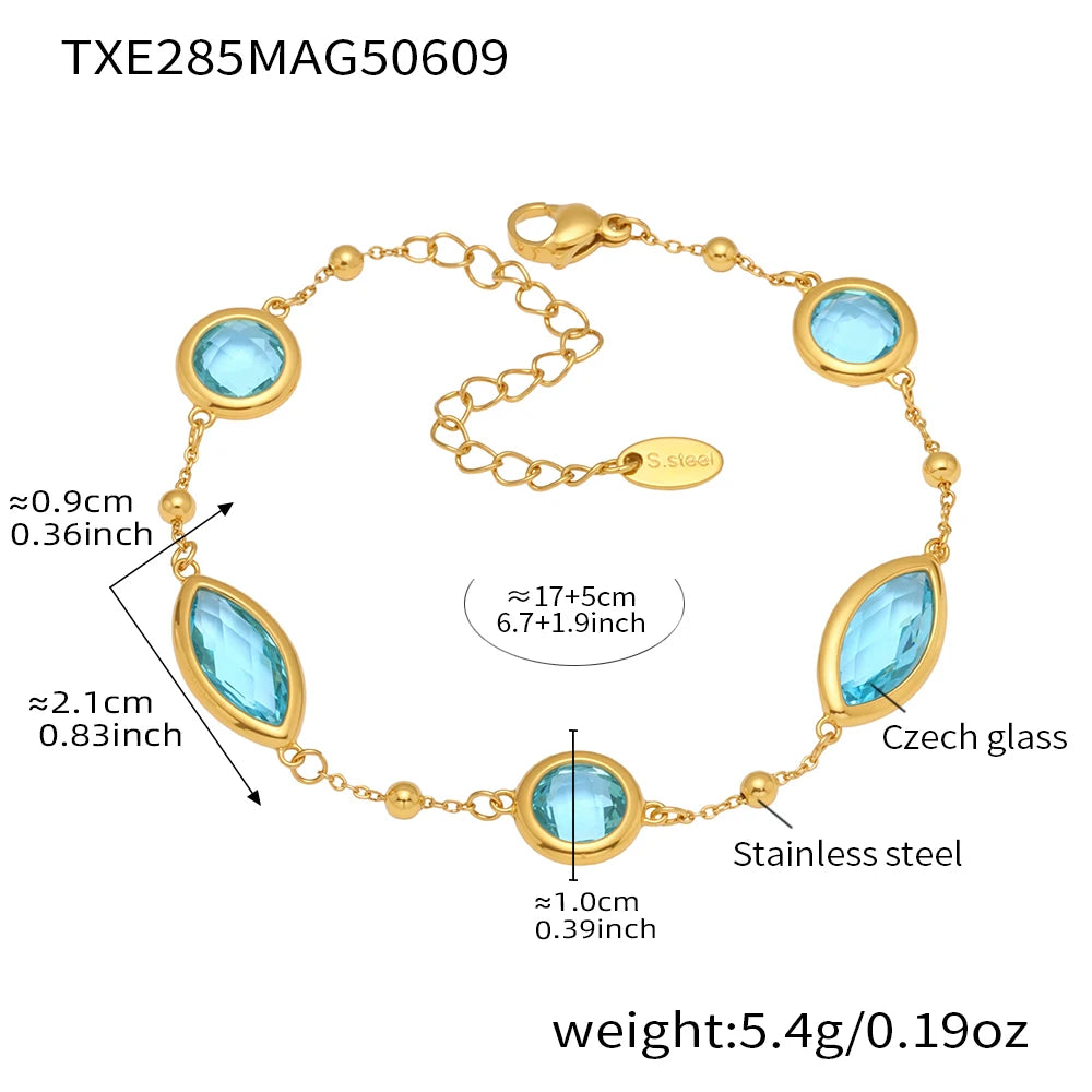 Stainless Steel Chain Necklaces Bracelet For Women 18k Gold Plated With Colorful Faceted Czech Glass Crystal Necklace Bracelets