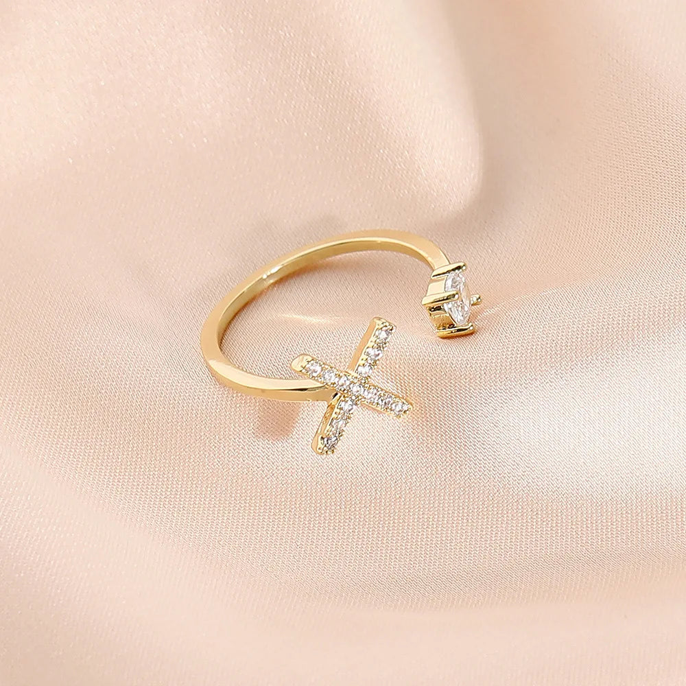 925 Sterling Silver Letter Gold Stackable Alphabet Rings with Initial Adjustable Crystal Inlaid Initial Rings Bridesmaid Gift