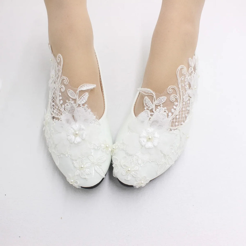 New Spring Lace Wedding Shoes White Flat Bride Shoes Original Design Princess Women's Single Shoes Suitable for Wedding Dress Ph