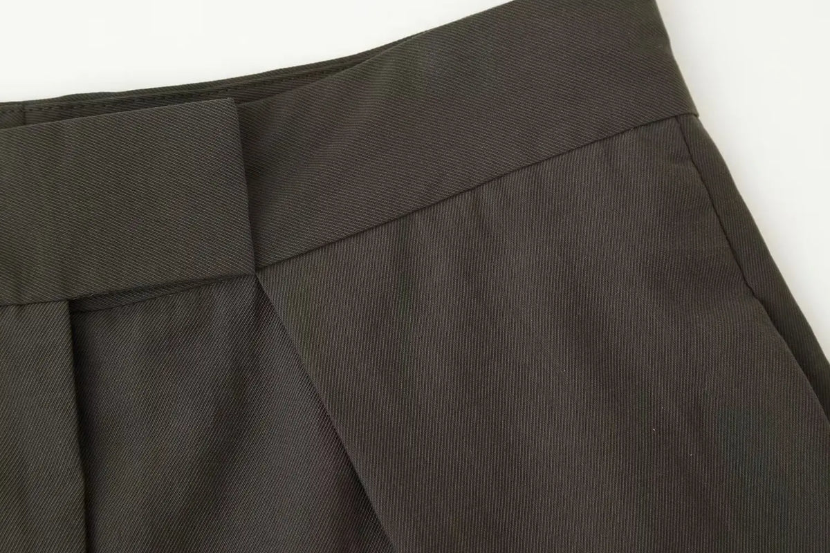 Fashion Army Green Loose Wide Leg Pants Women Casual Zip-up Pocket Pleated Long Trousers High Street Chic Long Pants 2026 New