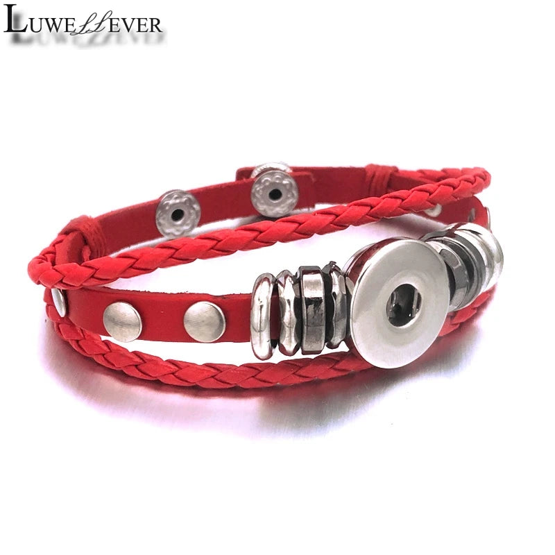 Hot Interchangeable 173 Real Genuine Leather Retro Fashion Bracelet 12mm 18mm Snap Button Bangle Charm Jewelry For Women Gift