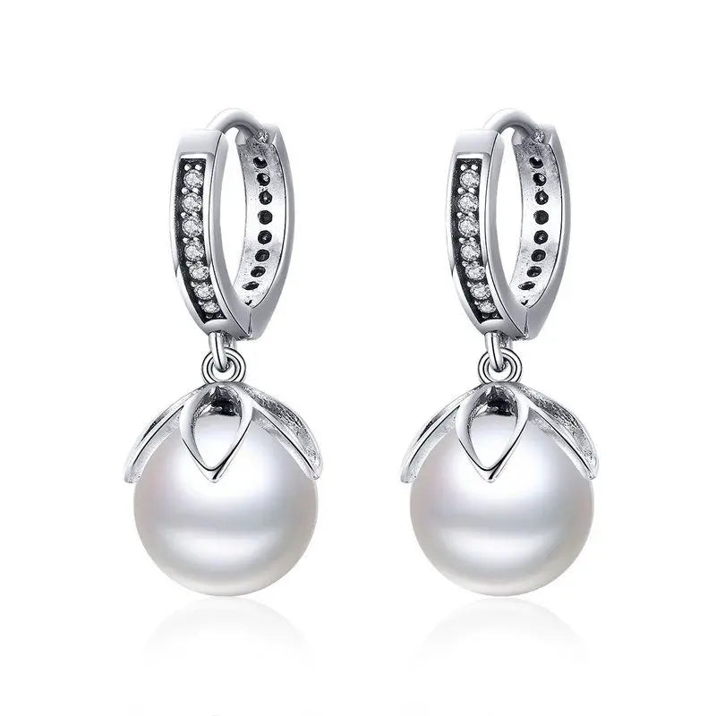 WOSTU Korean Fashion 925 Sterling Silver Freshwater Pearls Stud Earrings Zircon Silver Earrings For Women Wedding Jewelry CQE482